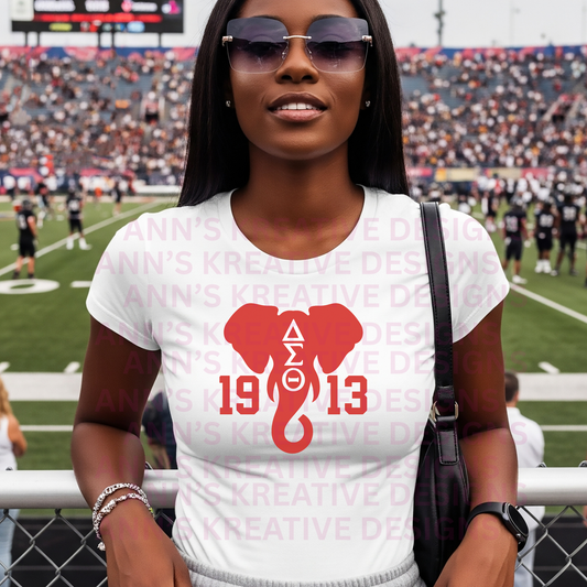 1913 Elephant Graphic Tee – Delta Inspired Sorority Shirt – Unisex Cotton T-Shirt (White or Black)
