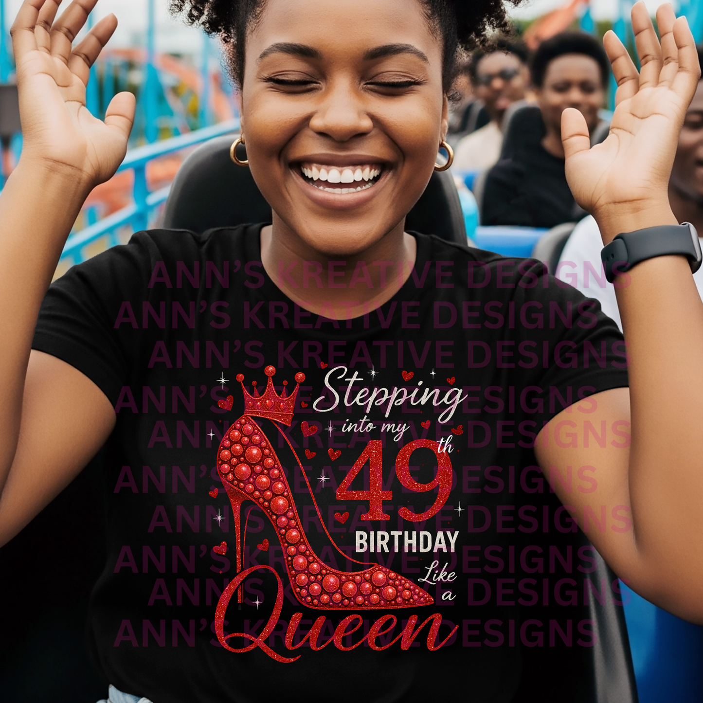 Stepping Into My 49th Birthday Queen Shirt – Red High Heel Crown Graphic Tee – Women’s Birthday Outfit