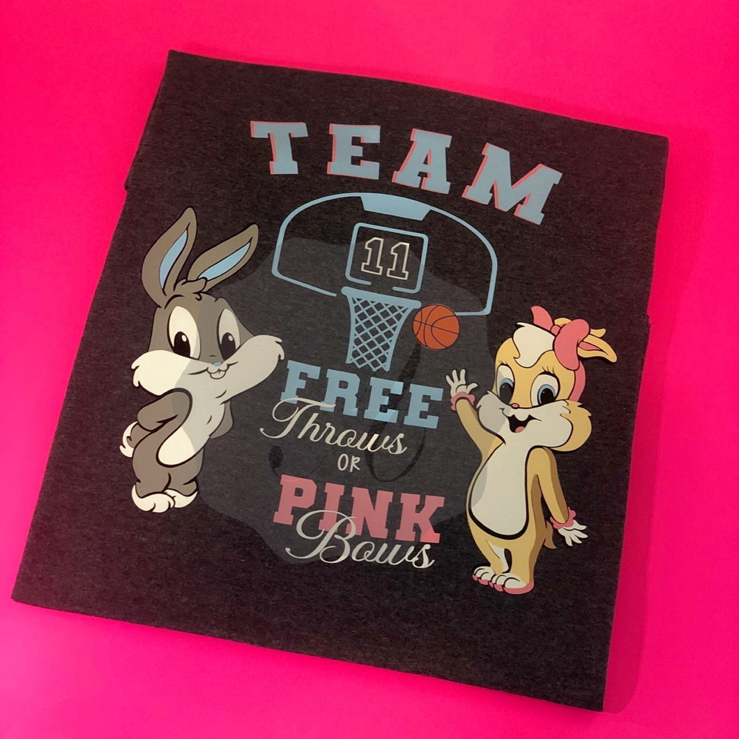 Gender Reveal Graphic Tee-Team Free Throws or Pink Bows